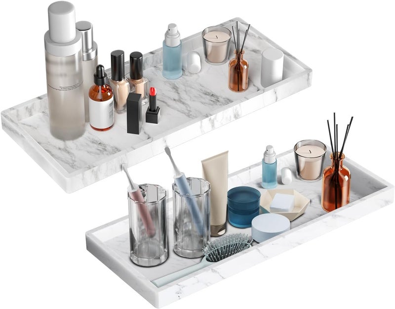 BBK Bathroom Vanity Tray 11.8 in- 2 Pack(Large) Silicone Bathroom Tray for Counter, Perfume Key Trinket Ring Tray, Decor Soap Dispenser Countertop Tray for Kitchen Sink Organization(Faux Marble Look) - Image 1
